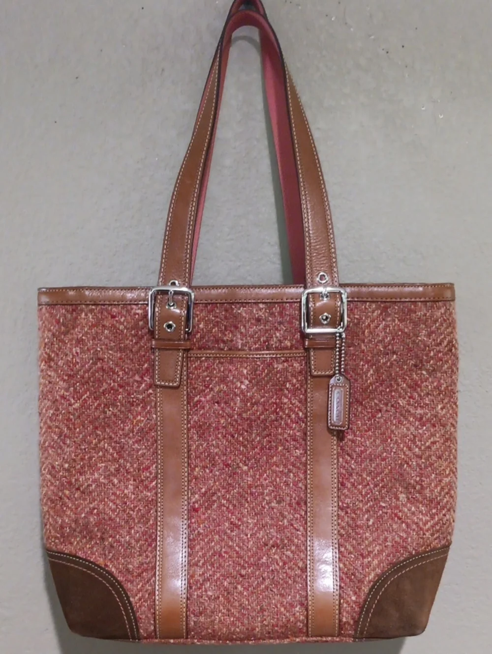 Coach Herringbone Tweed Suede Leather Bag